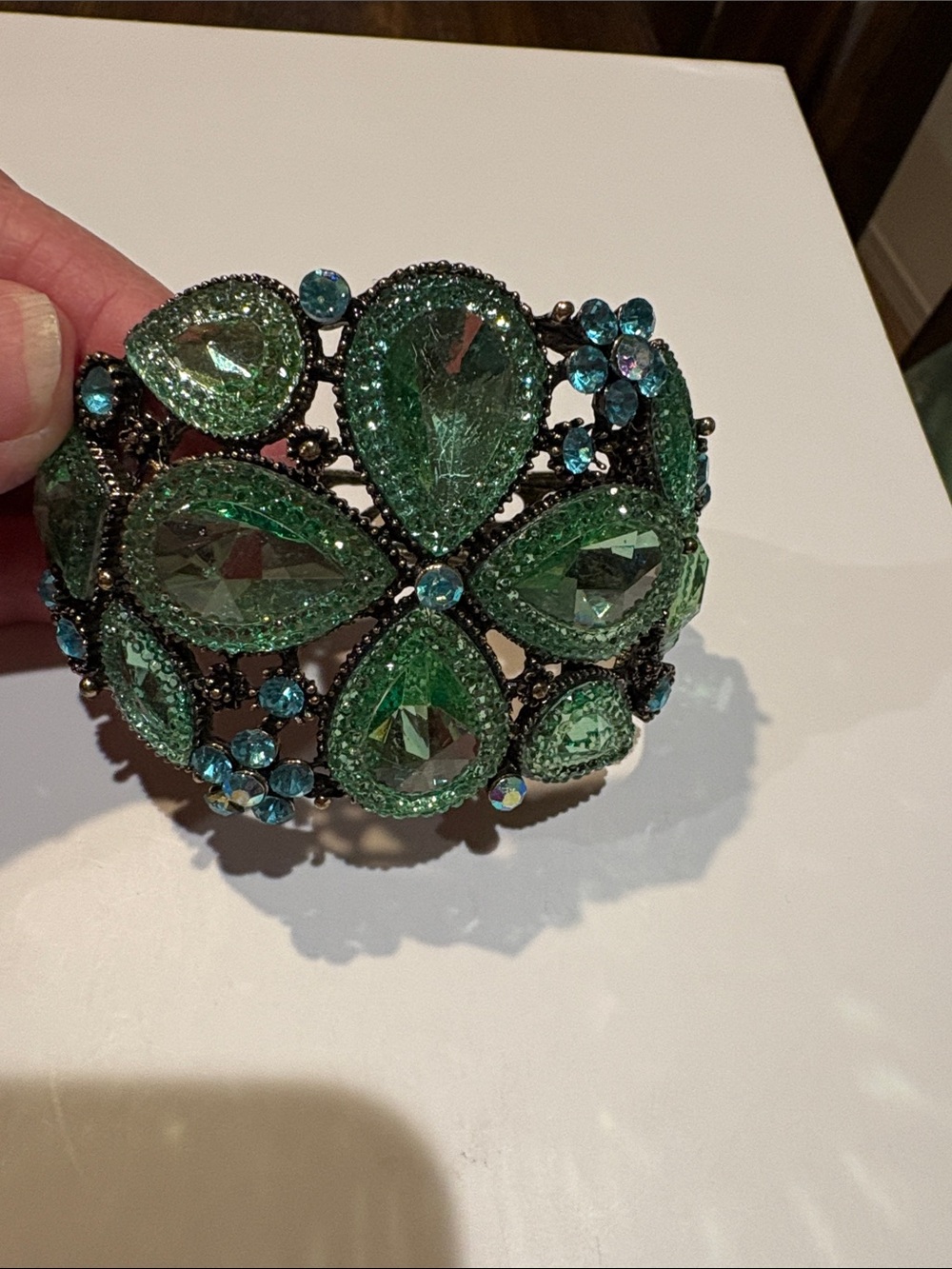 Green Crystal Teardrop Statement Bracelet